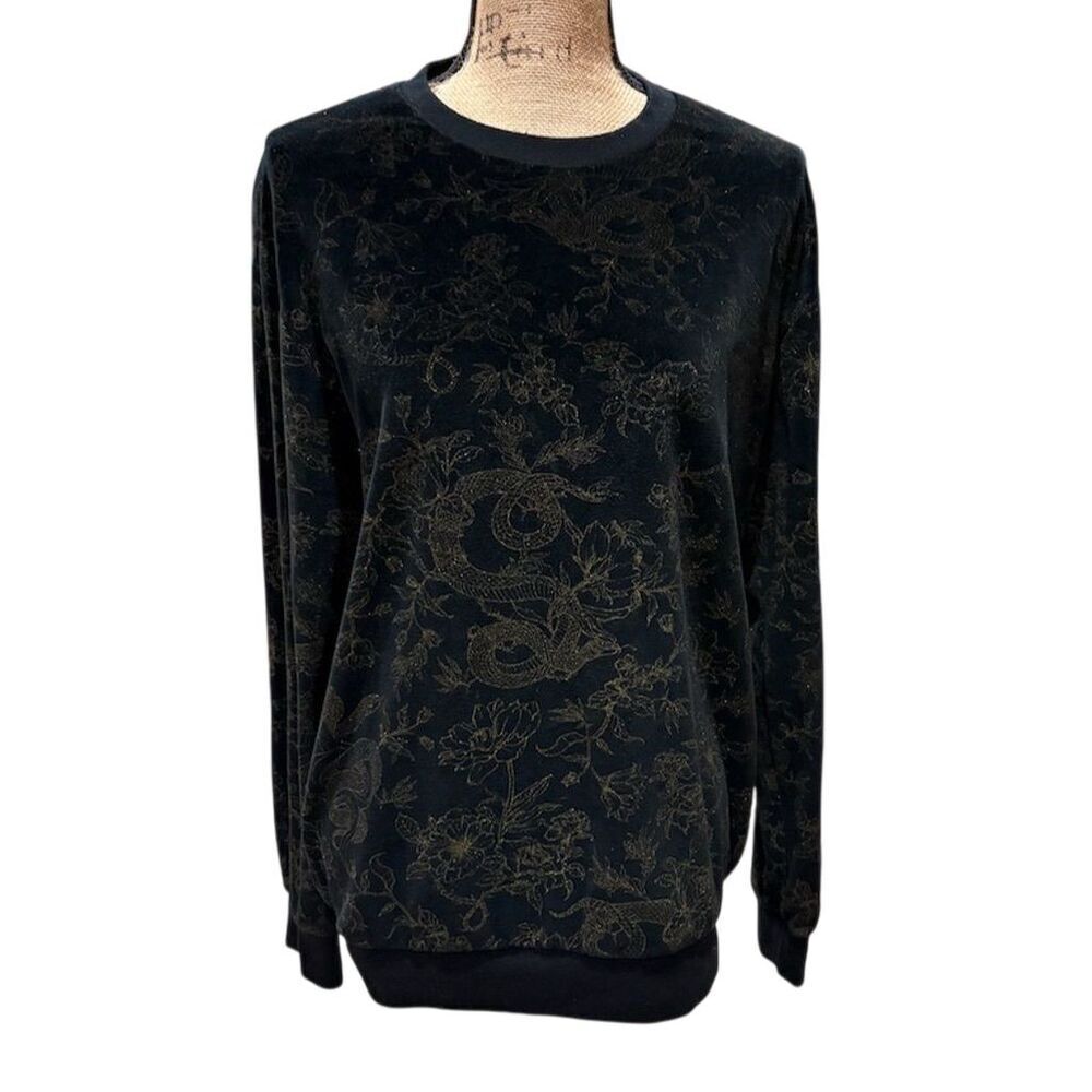Zara  Black Pullover Sweater L Gold Oriental Theme